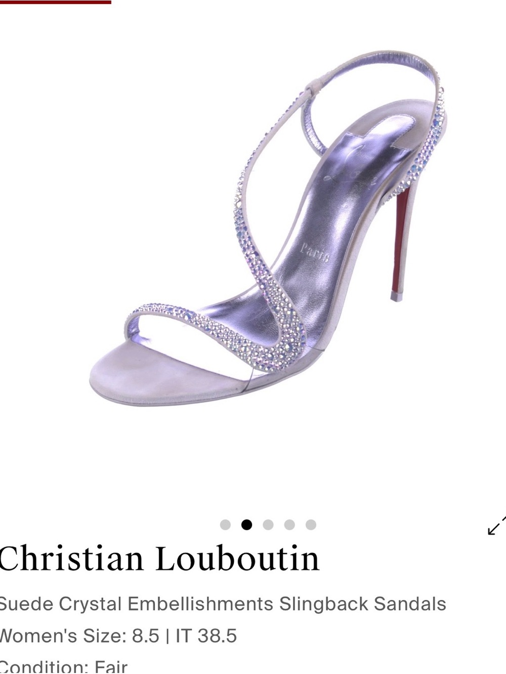 Christian Louboutin Silver Crystal Suede Slingback Sandals